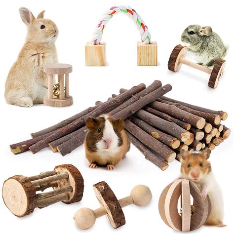 Buy JanYoo 7Pcs Rabbit Chew Toys for Teeth Guinea Pig Toy Accessories Cage Wooden Natural ...