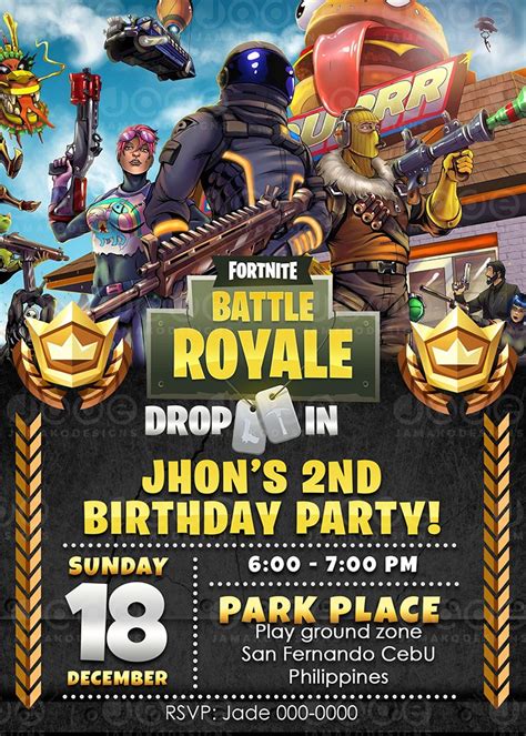 Fortnite Battle Royale Digital Birthday Invitation template ...