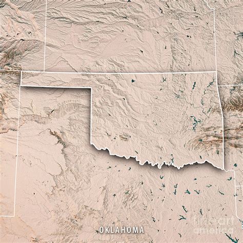 Oklahoma State USA 3D Render Topographic Map Neutral Border Digital Art ...