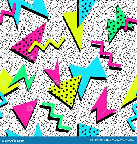 COLORED POLYGON MEMPHIS STYLE SEAMLESS PATTERN. GEOMETRIC ELEMENTS ...