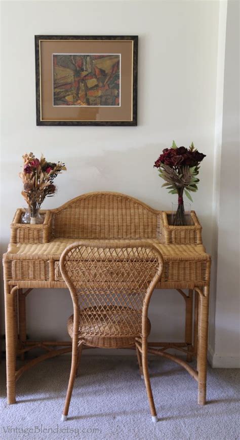 Wicker Desk with Chair,Rattan Furniture, Computer Table, Vanity Set ...