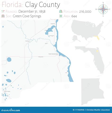 Map of Clay County in Florida Stock Vector - Illustration of federal ...