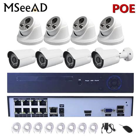 Full 8CH 1080P POE Kit POE NVR 4PCS 2.0mp PoE IP Camera Dome 4PCS Bullet Camera Indoor Outdoor ...