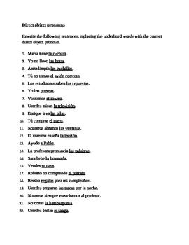 Direct Object Pronouns in Spanish Worksheet | Teaching Resources