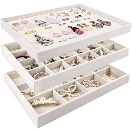 Mebbay Large Stackable Velvet Jewelry Trays Organizer, Jewelry Storage ...