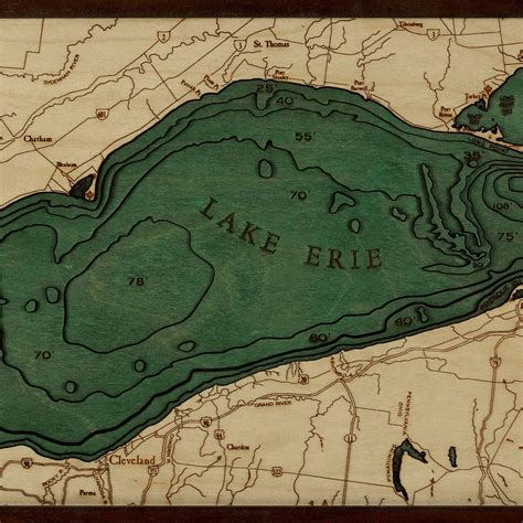 Lake Erie Wooden Map Art | Topographic 3D Chart