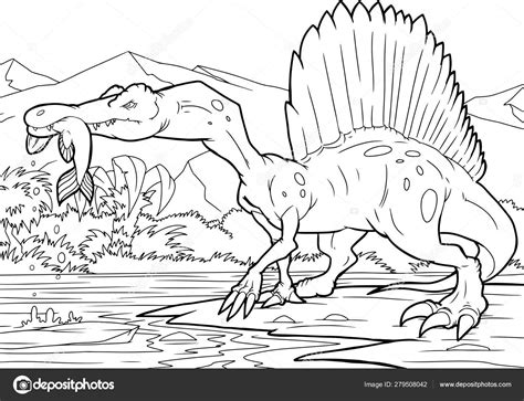 Coloring book, Spinosaurus Stock Illustration by ©Black_Rhino #279508042