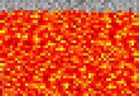 Cubic pixel lava or magma blocks pattern, pixel game vector background. Lava magma texture in ...