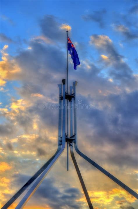 The Australian Flag on Top of Parliament House in Canberra Stock Photo ...