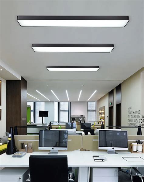 Office chandelier led hanging line rectangular meeting room lighting modern studio simple strip ...
