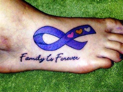 42 Cool Cancer Ribbon Tattoos On Foot - Leg Tattoo Designs