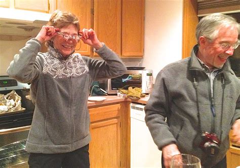 Cynthia, checking out Peter's new belay glasses | Photo by M… | Peter ...