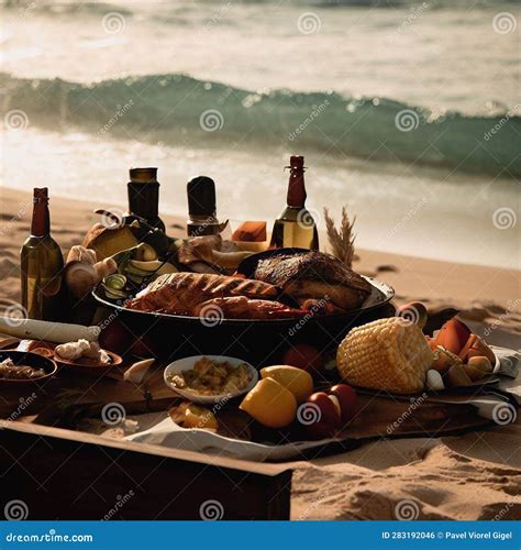 Food Photography on the Beach Stock Illustration - Illustration of ...