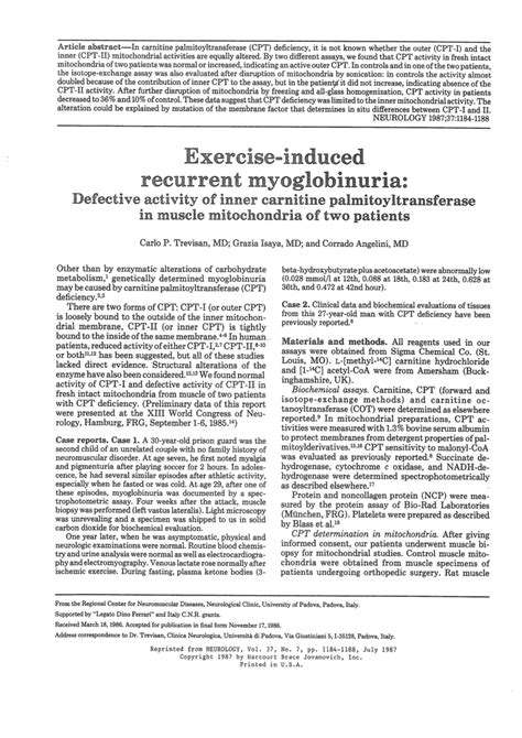 (PDF) Exercise-induced recurrent myoglobinuria: Defective activity of inner carnitine ...