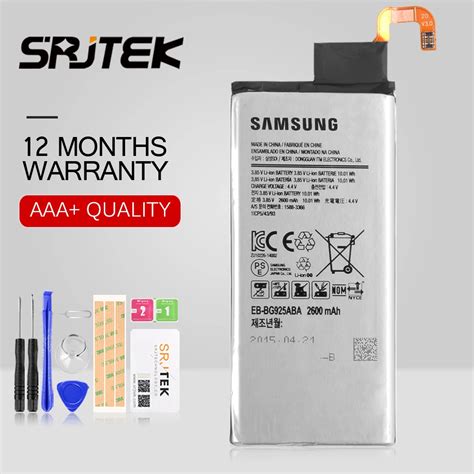 Srjtek For Samsung Galaxy S6 Edge Battery EB BG925ABE 2600mAh Replacement For Samsung S6 Edge ...