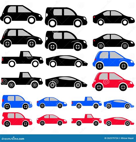 Blue, Red, Black Car Silhouettes Set Icons. Super Sports Cars. Luxury ...