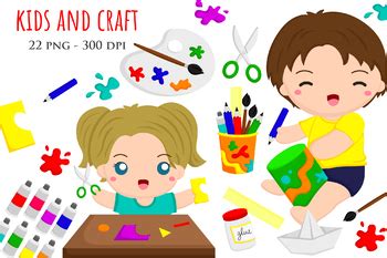 Kids and Crafts Playing Fun Activity - Cute Cartoon Vector Clipart ...