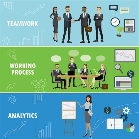 Premium Vector | Set business banner Office teamwork creative planning strategy and analytic ...