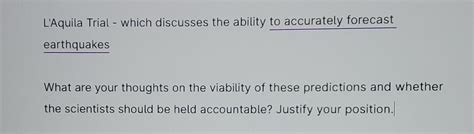 Solved L'Aquila Trial - which discusses the ability to | Chegg.com