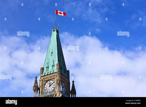 Canadian Flag on the Peace Tower, Parliament Buildings on Parliament Hill, Ottawa, Ontario ...