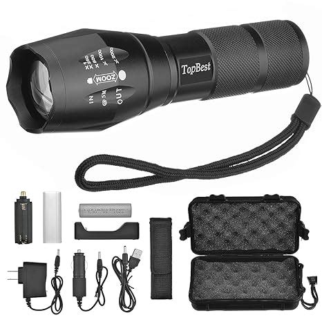 Black LED Flashlight T6 White Light Flashlight Water Resistant Torch with Adjustable Focus and 5 ...