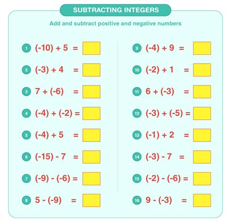 Subtraction Of Integers Worksheet - Printable Word Searches