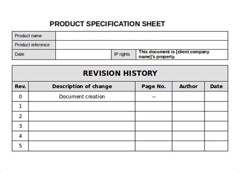 Product Spec Sheet Template | Excel Templates