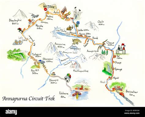 Annapurna Circuit Trekking Map Nepal Stock Photo - Alamy