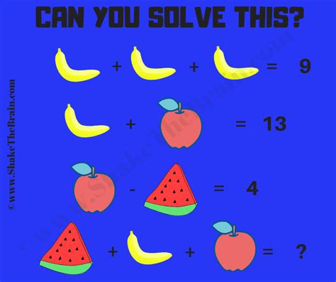 Fruits Math Picture Brain Teaser for Kids