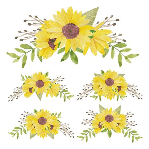 Hand Painted Watercolor Vector PNG Images, Watercolor Hand Painted Sunflower Bouquet Collection ...