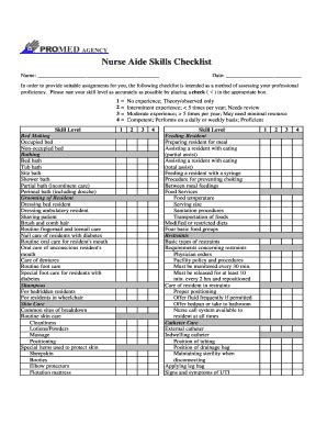 Fillable Online Nurse Aide Skills Checklist - temp-agencycom Fax Email Print - pdfFiller