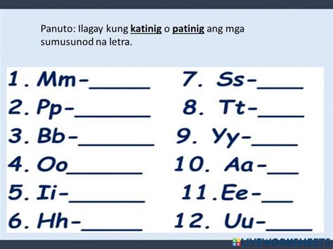 Katinig at Patinig worksheet | 1st grade worksheets, Class activities ...