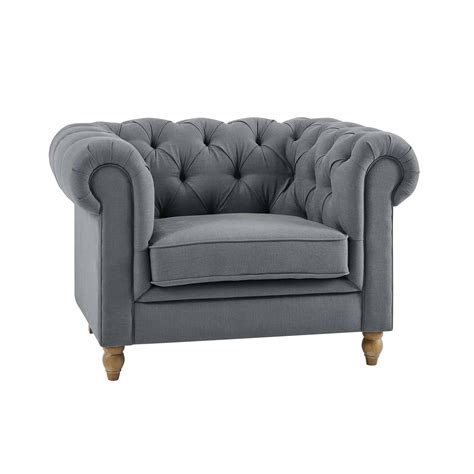 Amelia Grey Linen Chesterfield Armchair - Julian Joseph