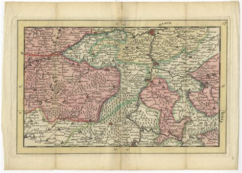 Antique Map of the Region of Namur by De Lat (1737)