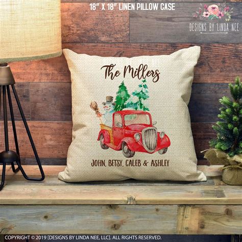 Red Truck Christmas Pillow Personalized Family Christmas Truck Pillow ...