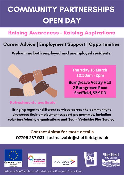 Community Partnerships Open Day on Thurs 16 March at Burngreave Vestry Hall with Advance Sheffield