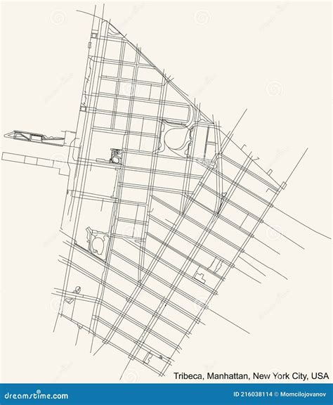 Street Roads Map of the Tribeca Neighborhood of the Manhattan Borough ...