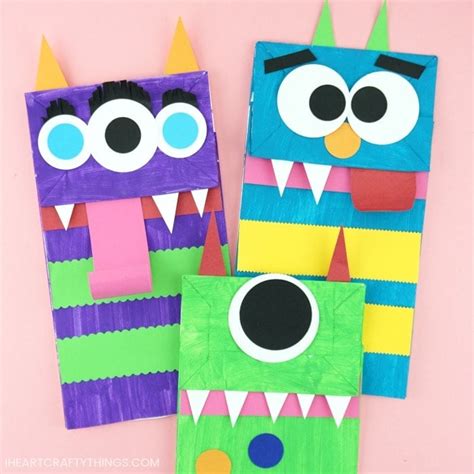 Paper Bag Monster Puppets - I Heart Crafty Things