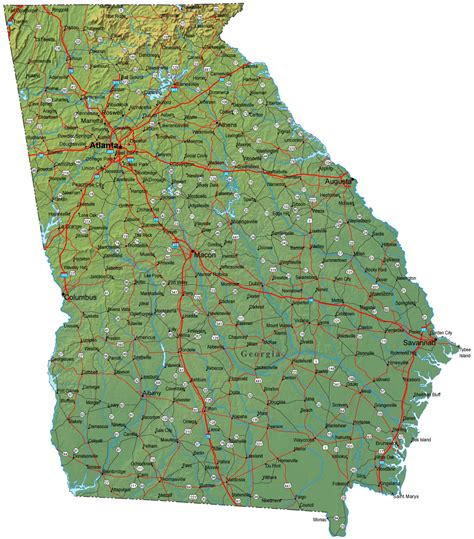 Detailed Georgia Map - GA Terrain Map