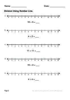 Number Line Division Worksheets