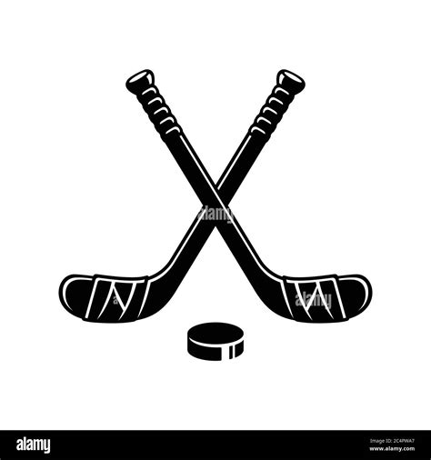 Ice hockey logo, two crossed hockey sticks and puck. Minimal silhouette ...