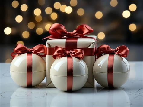 Premium AI Image | a group of christmas balls with a red bow on them.