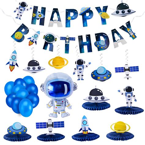 Buy Kyson 24 Pieces Outer Space Theme Birthday Party Decorations Happy Birthday Banner Space ...