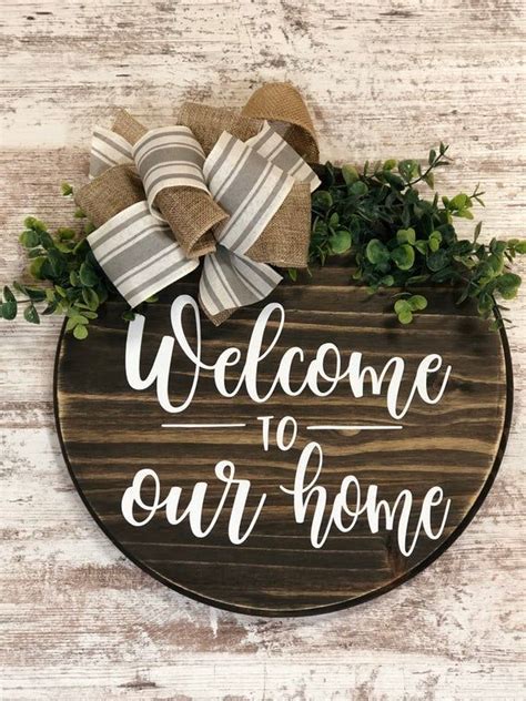 Welcome to our Home Farmhouse Round Wooden Sign / Door Hanging in 2020 | Wooden signs diy, Door ...