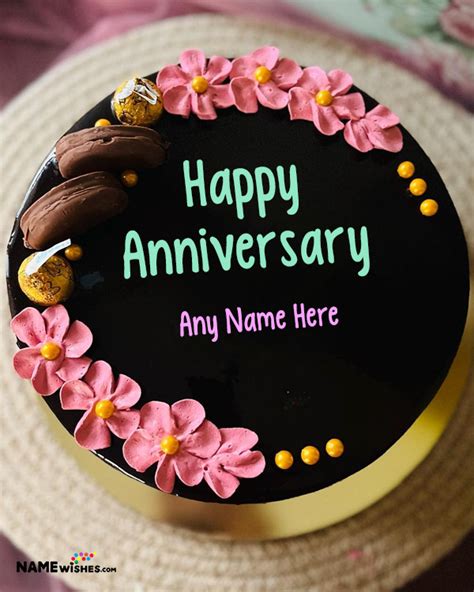 Happy Anniversary Chocolate Flowers Cake Decoration