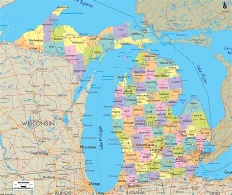 Michigan County Map For Large Detailed Of With Cities And Towns for ...