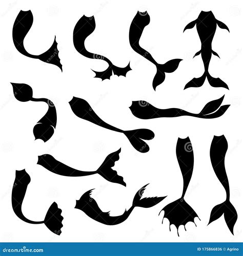 Silhouette of Mermaid Tails Set Stock Vector - Illustration of swim, drawing: 175866836