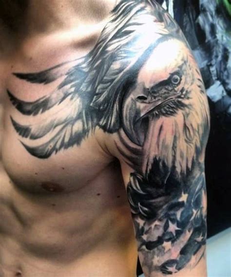 Gorgeous Dark Bald Eagle Tattoo Male Shoulders | Eagle tattoos, Bald eagle tattoos, Mens ...