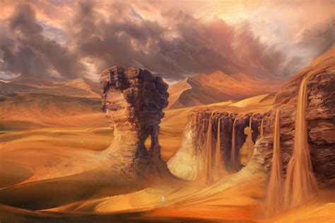 Desert Waterfall Concept By ~ PatheaGames | Fantasy landscape, Fantasy setting, Fantasy art ...