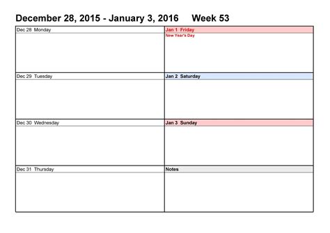 Printable Weekly Calendar Template